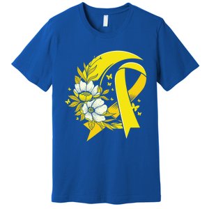 Moon And Flower Yellow Ribbon Hood Cancer Awareness Gift Premium T-Shirt