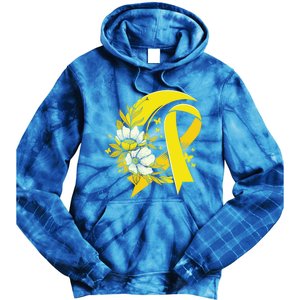 Moon And Flower Yellow Ribbon Hood Cancer Awareness Gift Tie Dye Hoodie