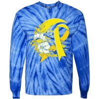 Moon And Flower Yellow Ribbon Hood Cancer Awareness Gift Tie-Dye Long Sleeve Shirt