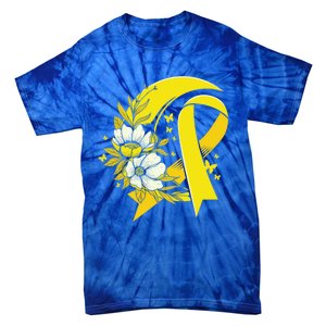 Moon And Flower Yellow Ribbon Hood Cancer Awareness Gift Tie-Dye T-Shirt