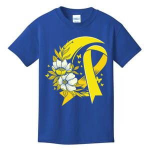 Moon And Flower Yellow Ribbon Hood Cancer Awareness Gift Kids T-Shirt