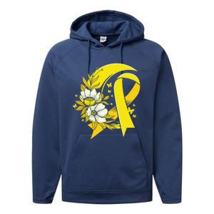 Moon And Flower Yellow Ribbon Hood Cancer Awareness Gift Performance Fleece Hoodie