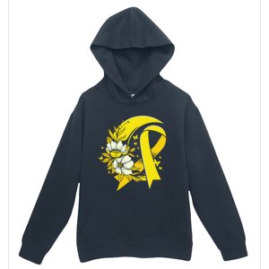 Moon And Flower Yellow Ribbon Hood Cancer Awareness Gift Urban Pullover Hoodie