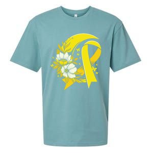 Moon And Flower Yellow Ribbon Hood Cancer Awareness Gift Sueded Cloud Jersey T-Shirt