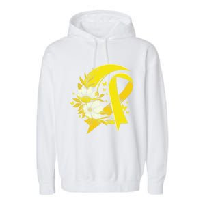 Moon And Flower Yellow Ribbon Hood Cancer Awareness Gift Garment-Dyed Fleece Hoodie