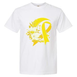 Moon And Flower Yellow Ribbon Hood Cancer Awareness Gift Garment-Dyed Heavyweight T-Shirt