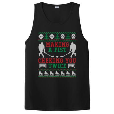 Making A Fist Checking You Twice Hockey Sport Ugly Christmas Cool Gift PosiCharge Competitor Tank