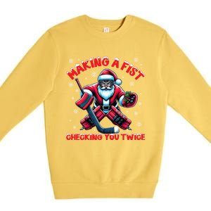 Making A Fist Checking You Twice Ice Hockey Xmas Snowflakes Cool Gift Premium Crewneck Sweatshirt