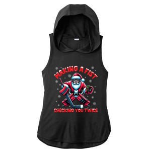 Making A Fist Checking You Twice Ice Hockey Xmas Snowflakes Cool Gift Ladies PosiCharge Tri-Blend Wicking Draft Hoodie Tank