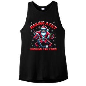 Making A Fist Checking You Twice Ice Hockey Xmas Snowflakes Cool Gift Ladies PosiCharge Tri-Blend Wicking Tank