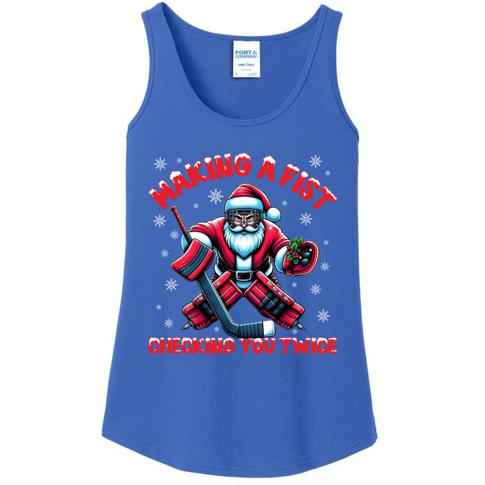 Making A Fist Checking You Twice Ice Hockey Xmas Snowflakes Cool Gift Ladies Essential Tank