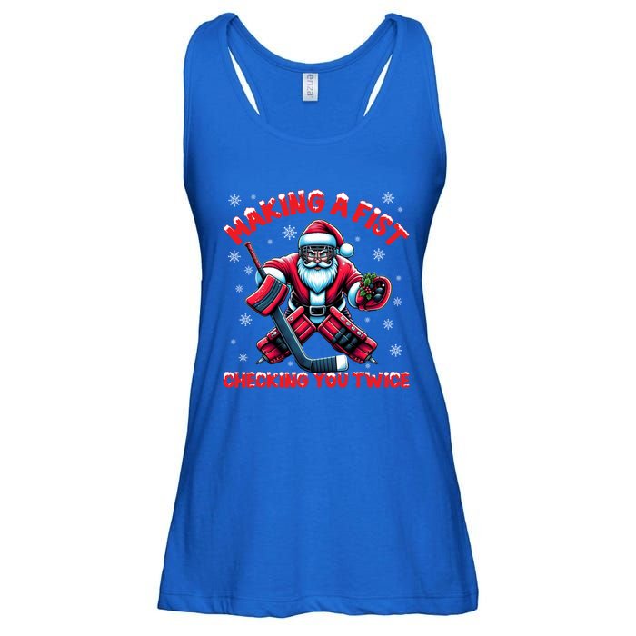 Making A Fist Checking You Twice Ice Hockey Xmas Snowflakes Cool Gift Ladies Essential Flowy Tank