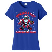 Making A Fist Checking You Twice Ice Hockey Xmas Snowflakes Cool Gift Women's T-Shirt