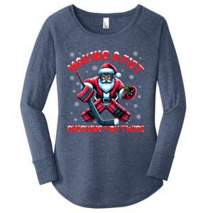 Making A Fist Checking You Twice Ice Hockey Xmas Snowflakes Cool Gift Women's Perfect Tri Tunic Long Sleeve Shirt