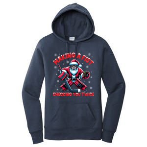 Making A Fist Checking You Twice Ice Hockey Xmas Snowflakes Cool Gift Women's Pullover Hoodie