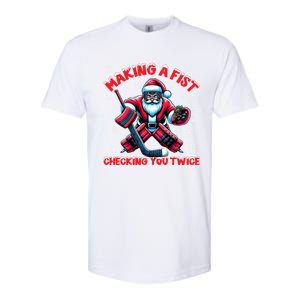 Making A Fist Checking You Twice Ice Hockey Xmas Snowflakes Cool Gift Softstyle CVC T-Shirt