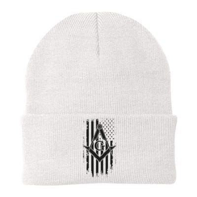 Masonic American Flag Square And Compass Freemason Knit Cap Winter Beanie