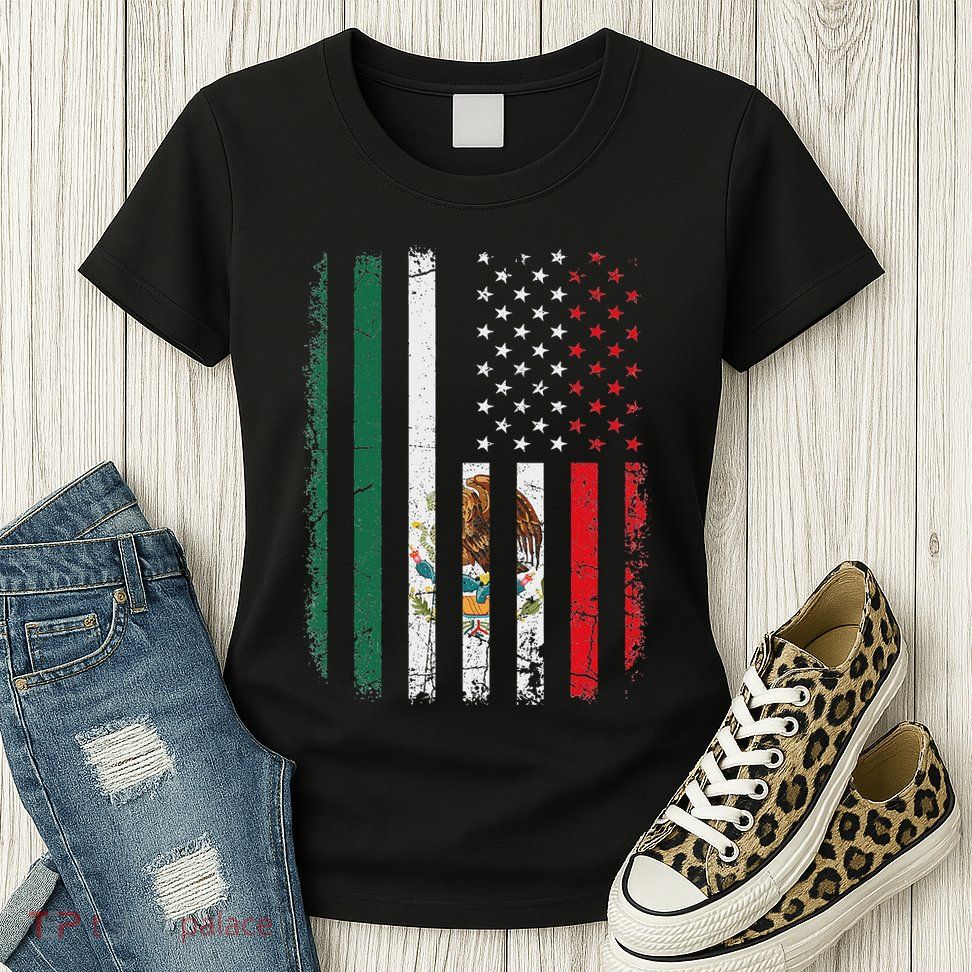 Mexican American Flag Mexican Roots Mexico America Womens T-Shirt