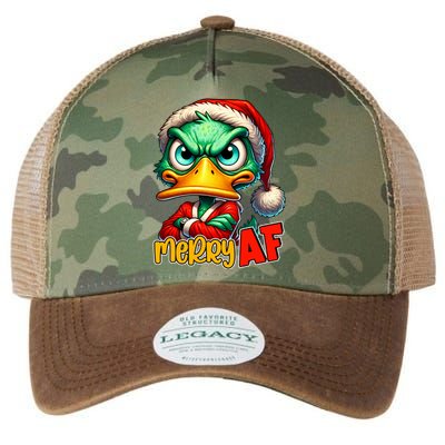 Merry Af Funny Sarcastic Grumpy Duck Christmas Legacy Tie Dye Trucker Hat