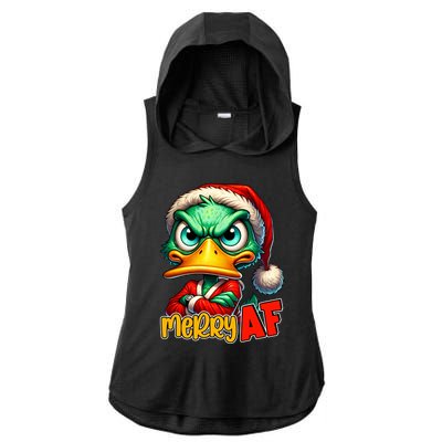 Merry Af Funny Sarcastic Grumpy Duck Christmas Ladies PosiCharge Tri-Blend Wicking Draft Hoodie Tank