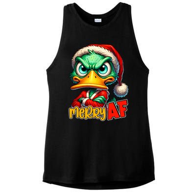 Merry Af Funny Sarcastic Grumpy Duck Christmas Ladies PosiCharge Tri-Blend Wicking Tank