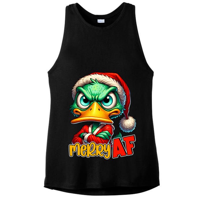 Merry Af Funny Sarcastic Grumpy Duck Christmas Ladies PosiCharge Tri-Blend Wicking Tank