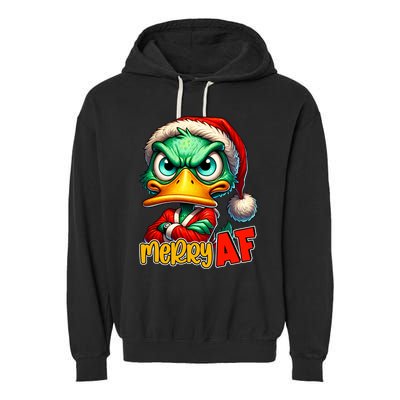 Merry Af Funny Sarcastic Grumpy Duck Christmas Garment-Dyed Fleece Hoodie