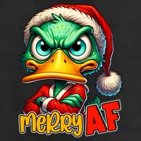 Merry Af Funny Sarcastic Grumpy Duck Christmas 7 Panel Mesh Trucker Snapback Hat