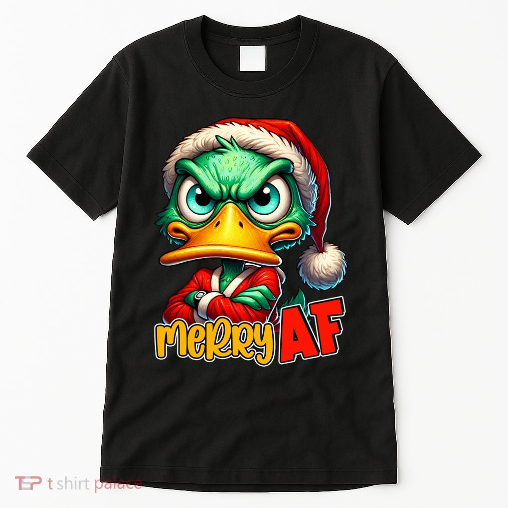 Merry Af Funny Sarcastic Grumpy Duck Christmas Tall T-Shirt