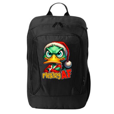 Merry Af Funny Sarcastic Grumpy Duck Christmas City Backpack