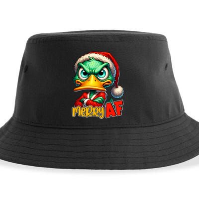 Merry Af Funny Sarcastic Grumpy Duck Christmas Sustainable Bucket Hat
