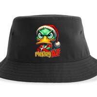 Merry Af Funny Sarcastic Grumpy Duck Christmas Sustainable Bucket Hat
