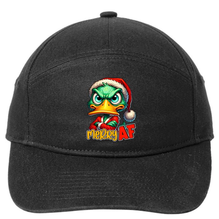 Merry Af Funny Sarcastic Grumpy Duck Christmas 7-Panel Snapback Hat