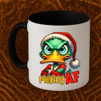 Merry Af Funny Sarcastic Grumpy Duck Christmas Mug