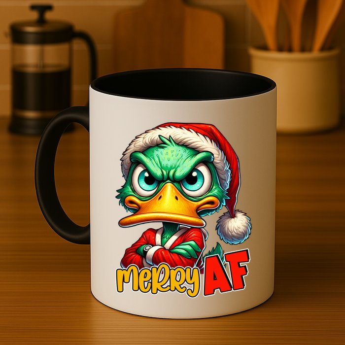 Merry Af Funny Sarcastic Grumpy Duck Christmas Mug