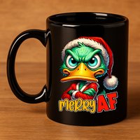 Merry Af Funny Sarcastic Grumpy Duck Christmas 11oz C Handle Ceramic Mug