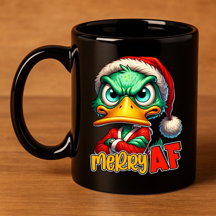 Merry Af Funny Sarcastic Grumpy Duck Christmas 11oz C Handle Ceramic Mug