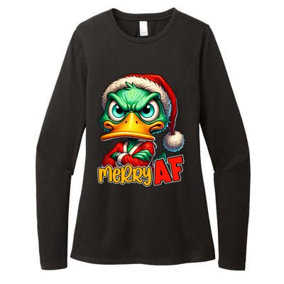 Merry Af Funny Sarcastic Grumpy Duck Christmas Womens CVC Long Sleeve Shirt