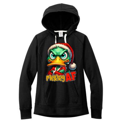 Merry Af Funny Sarcastic Grumpy Duck Christmas Women's Fleece Hoodie