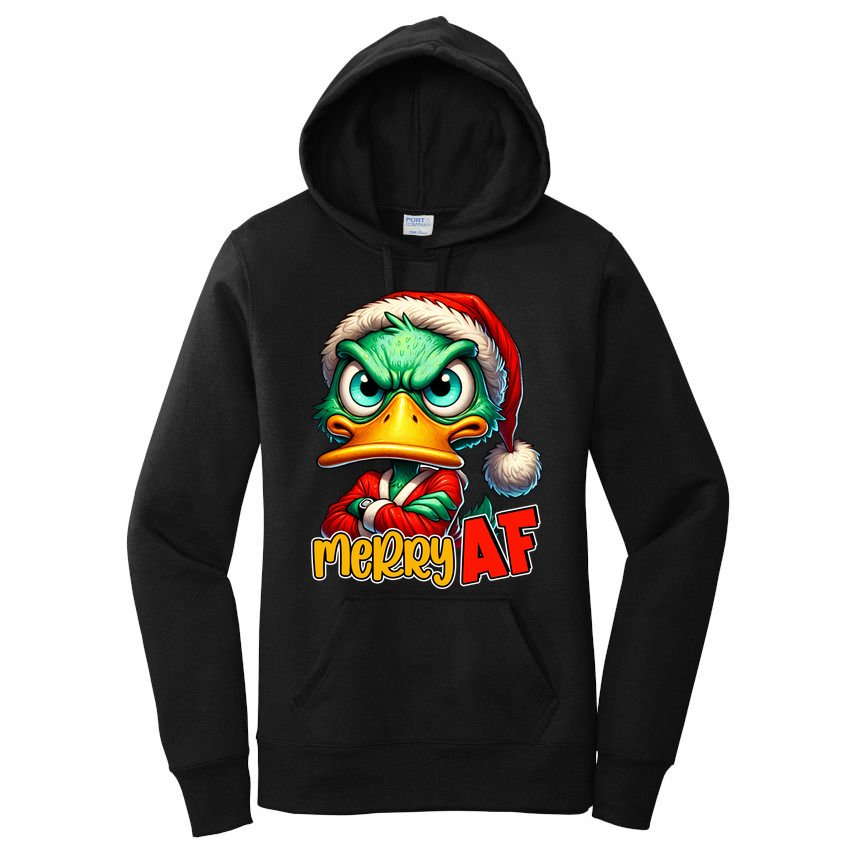 Merry Af Funny Sarcastic Grumpy Duck Christmas Women's Pullover Hoodie