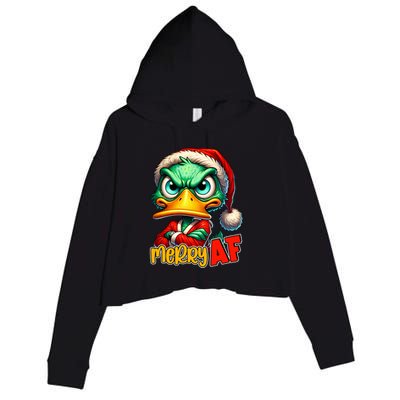 Merry Af Funny Sarcastic Grumpy Duck Christmas Crop Fleece Hoodie