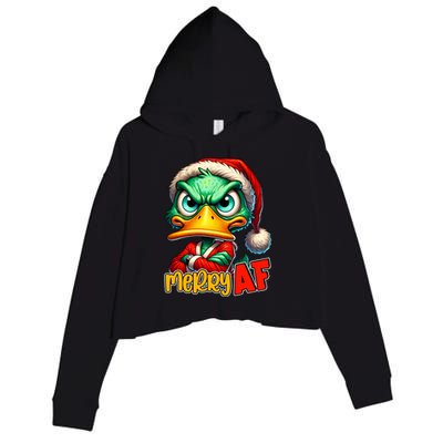 Merry Af Funny Sarcastic Grumpy Duck Christmas Crop Fleece Hoodie