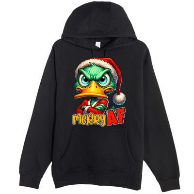 Merry Af Funny Sarcastic Grumpy Duck Christmas Premium Pullover Hoodie