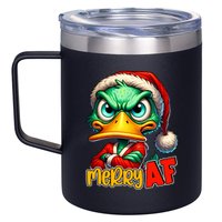 Merry Af Funny Sarcastic Grumpy Duck Christmas 12oz Stainless Steel Coffee Mug