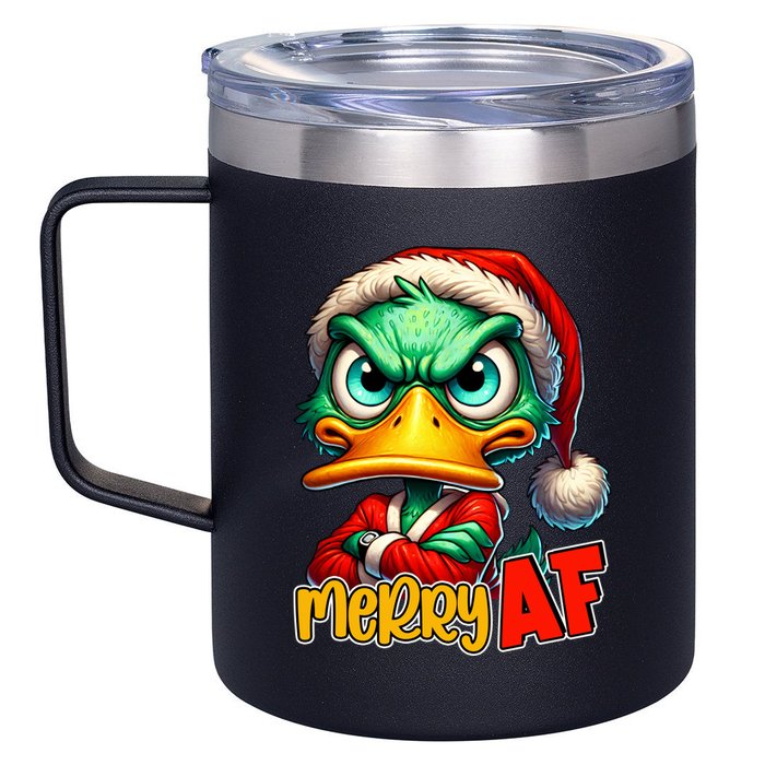 Merry Af Funny Sarcastic Grumpy Duck Christmas 12oz Stainless Steel Coffee Mug