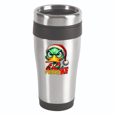 Merry Af Funny Sarcastic Grumpy Duck Christmas 16oz Travel Tumbler