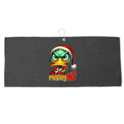 Merry Af Funny Sarcastic Grumpy Duck Christmas Large Microfiber Waffle Golf Towel