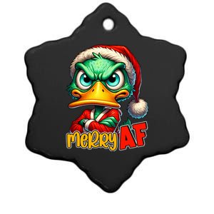 Merry Af Funny Sarcastic Grumpy Duck Christmas Ceramic Star Ornament