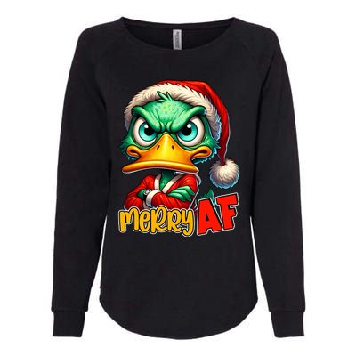 Merry Af Funny Sarcastic Grumpy Duck Christmas Womens California Wash Sweatshirt