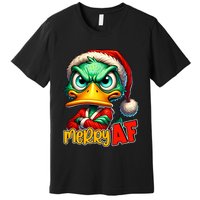 Merry Af Funny Sarcastic Grumpy Duck Christmas Premium T-Shirt